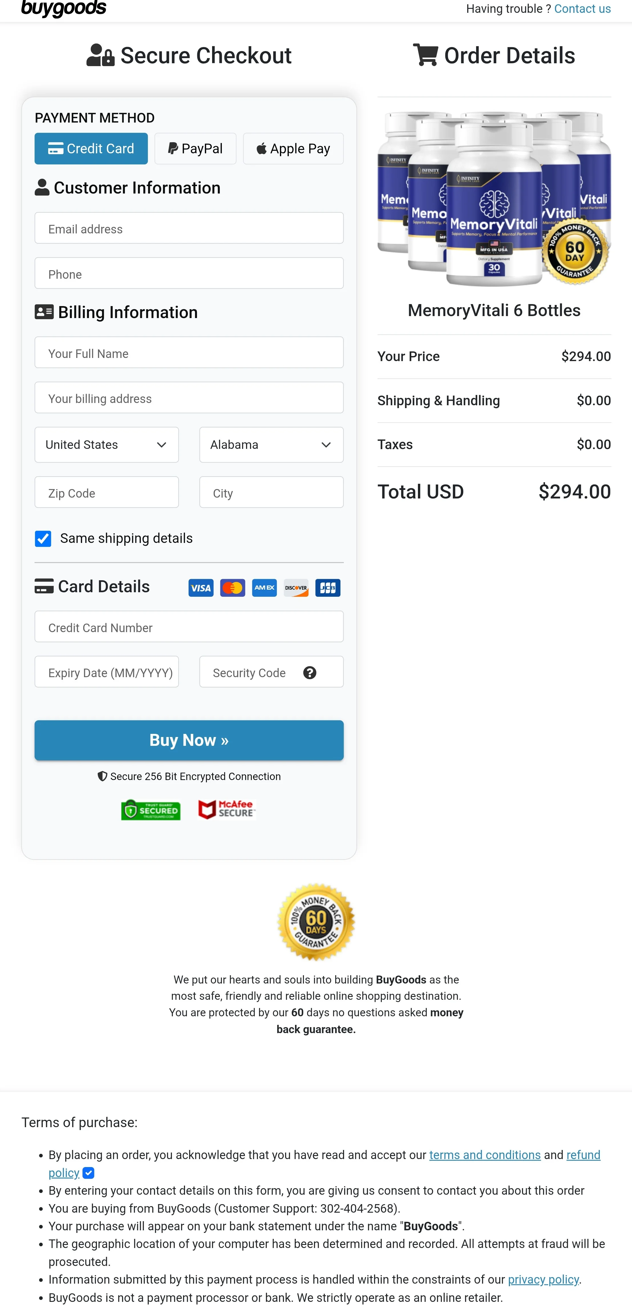 MemoryVitali order form